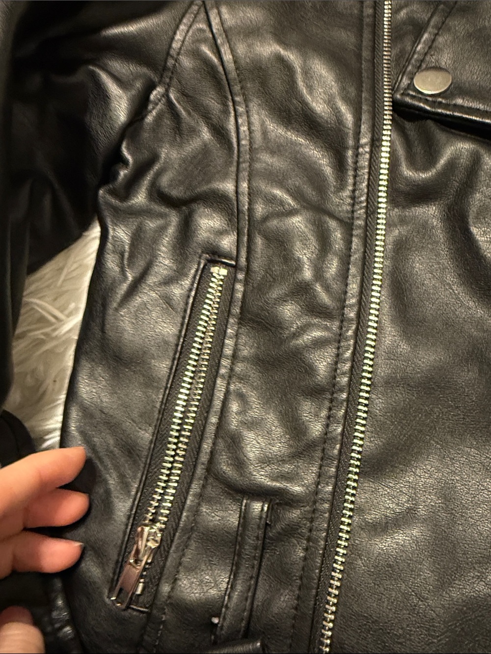 Ashley By 26 International Black Vegan Leather Moto Jacket with Red Lining - Picture 4 of 4